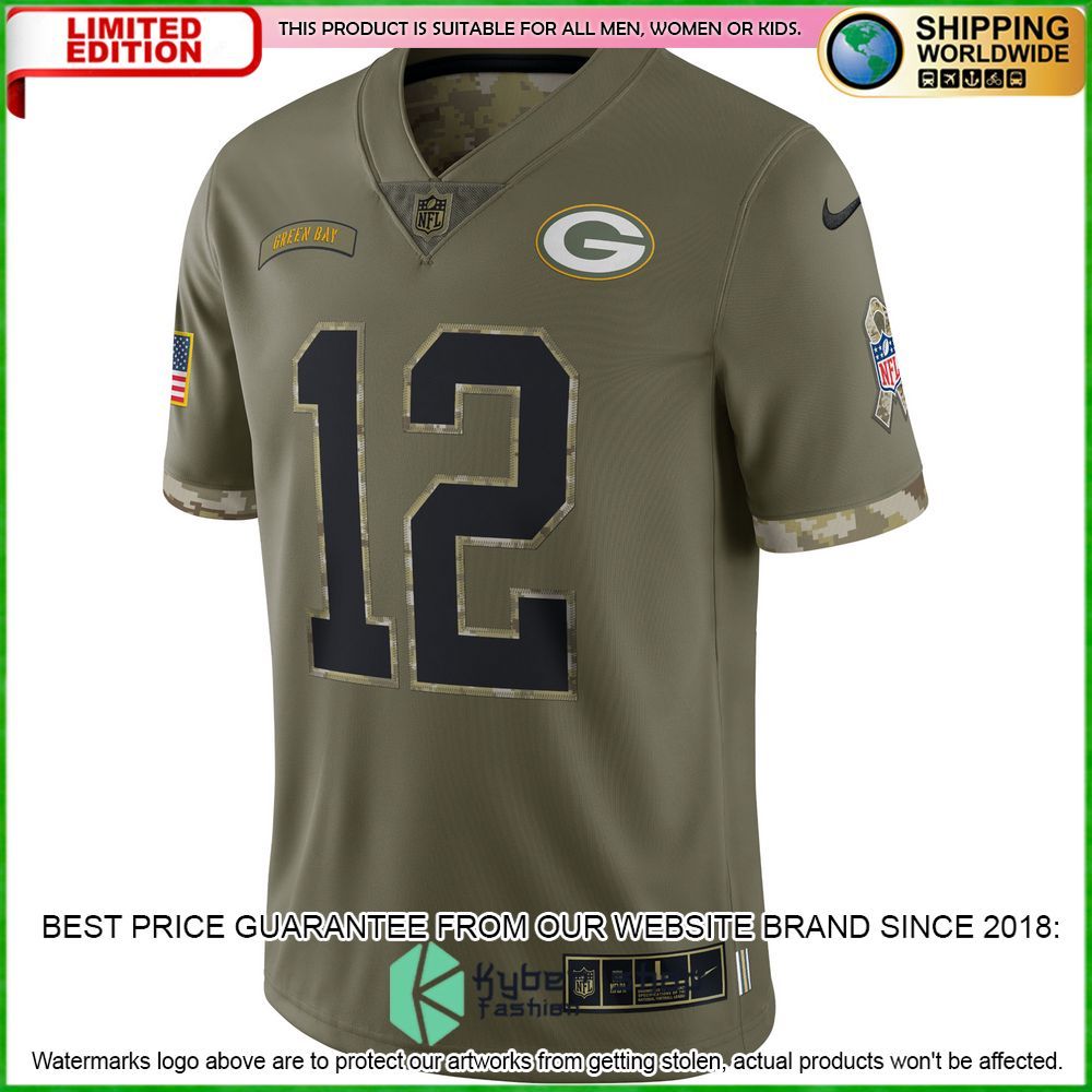 aaron rodgers green bay packers nike 2022 salute to service olive football jersey 2 54