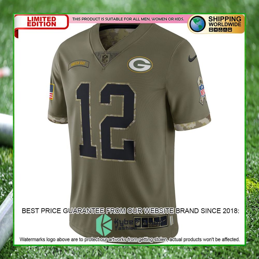 aaron rodgers green bay packers nike 2022 salute to service olive football jersey 2 969
