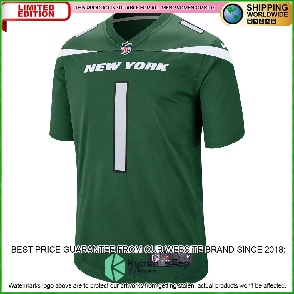 ahmad sauce gardner new york jets nike 2022 nfl draft first round pick gotham green football jersey 2 458