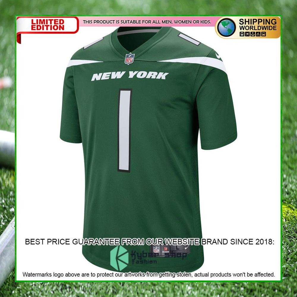 ahmad sauce gardner new york jets nike 2022 nfl draft first round pick gotham green football jersey 2 75