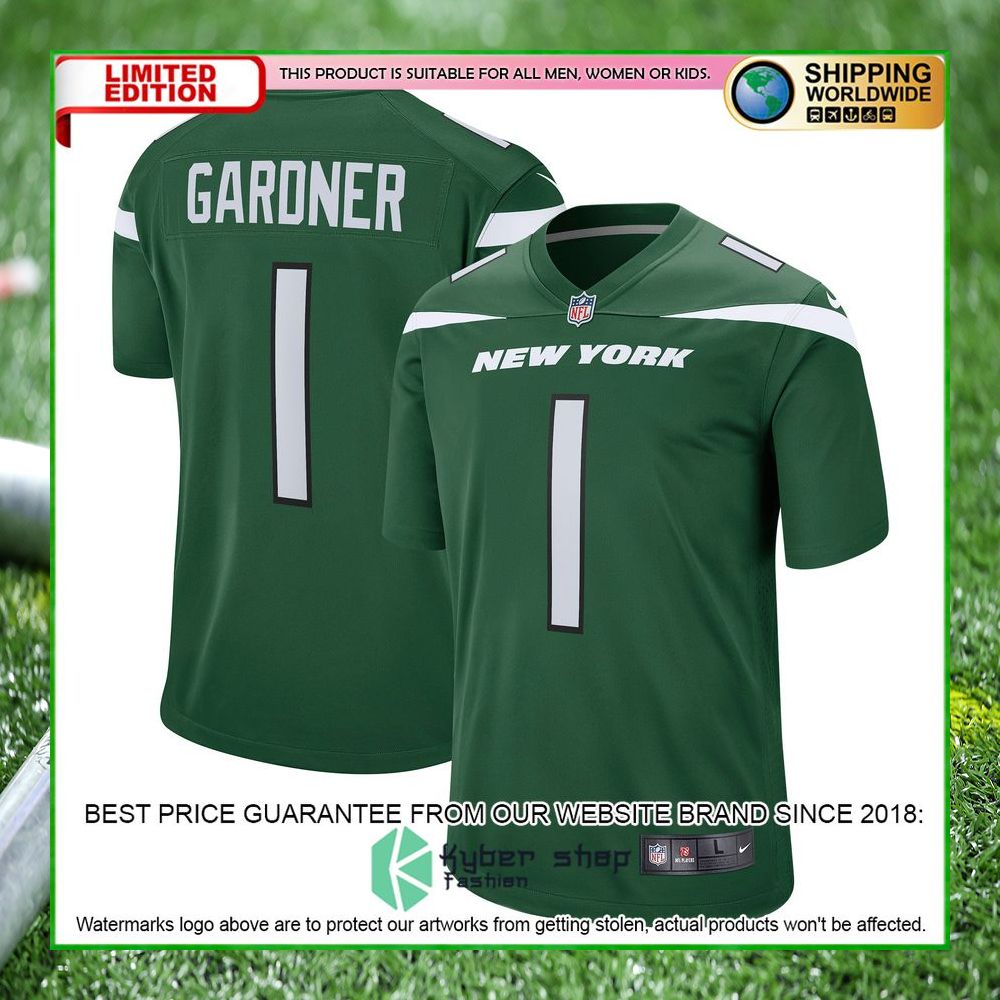 ahmad sauce gardner new york jets nike 2022 nfl draft first round pick gotham green football jersey 4 121