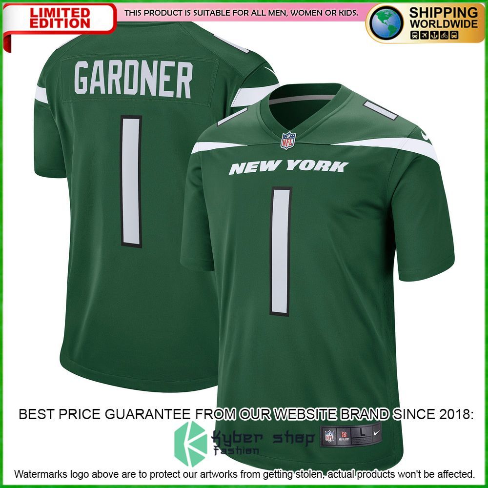 ahmad sauce gardner new york jets nike 2022 nfl draft first round pick gotham green football jersey 4 806