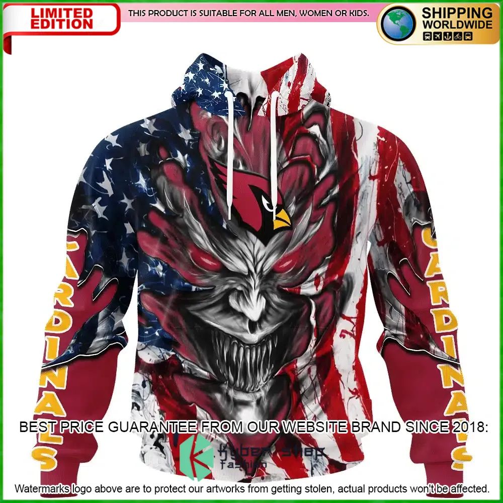 Arizona Cardinals Demon Face US Flag Personalized Hoodie, Shirt - LIMITED EDITION