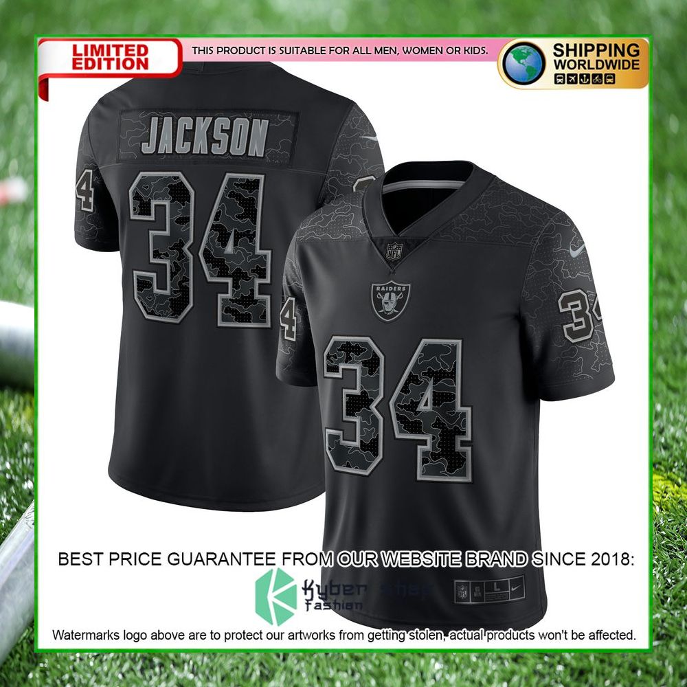 bo jackson las vegas raiders nike retired rflctv black football jersey 1 353