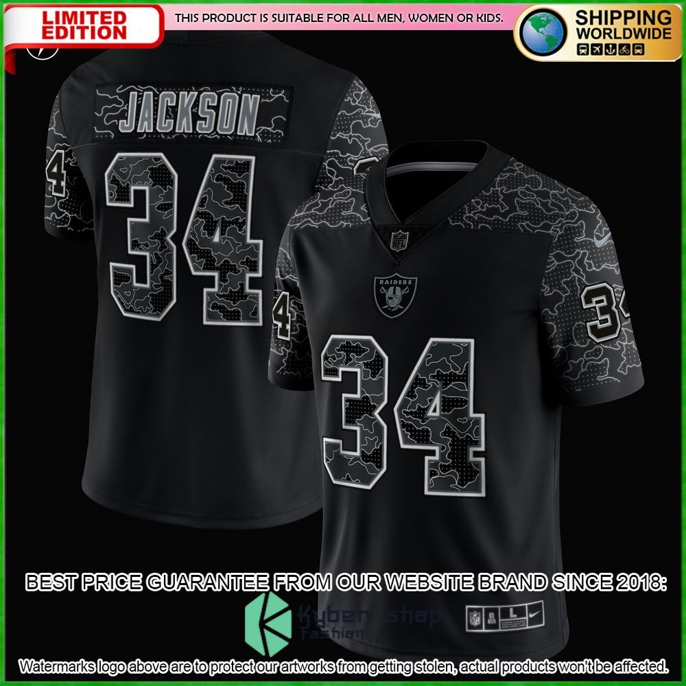 bo jackson las vegas raiders nike retired rflctv black football jersey 2 121