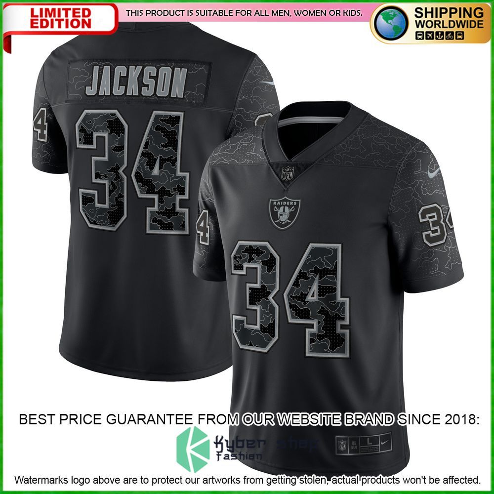 bo jackson las vegas raiders nike retired rflctv black football jersey 7 999