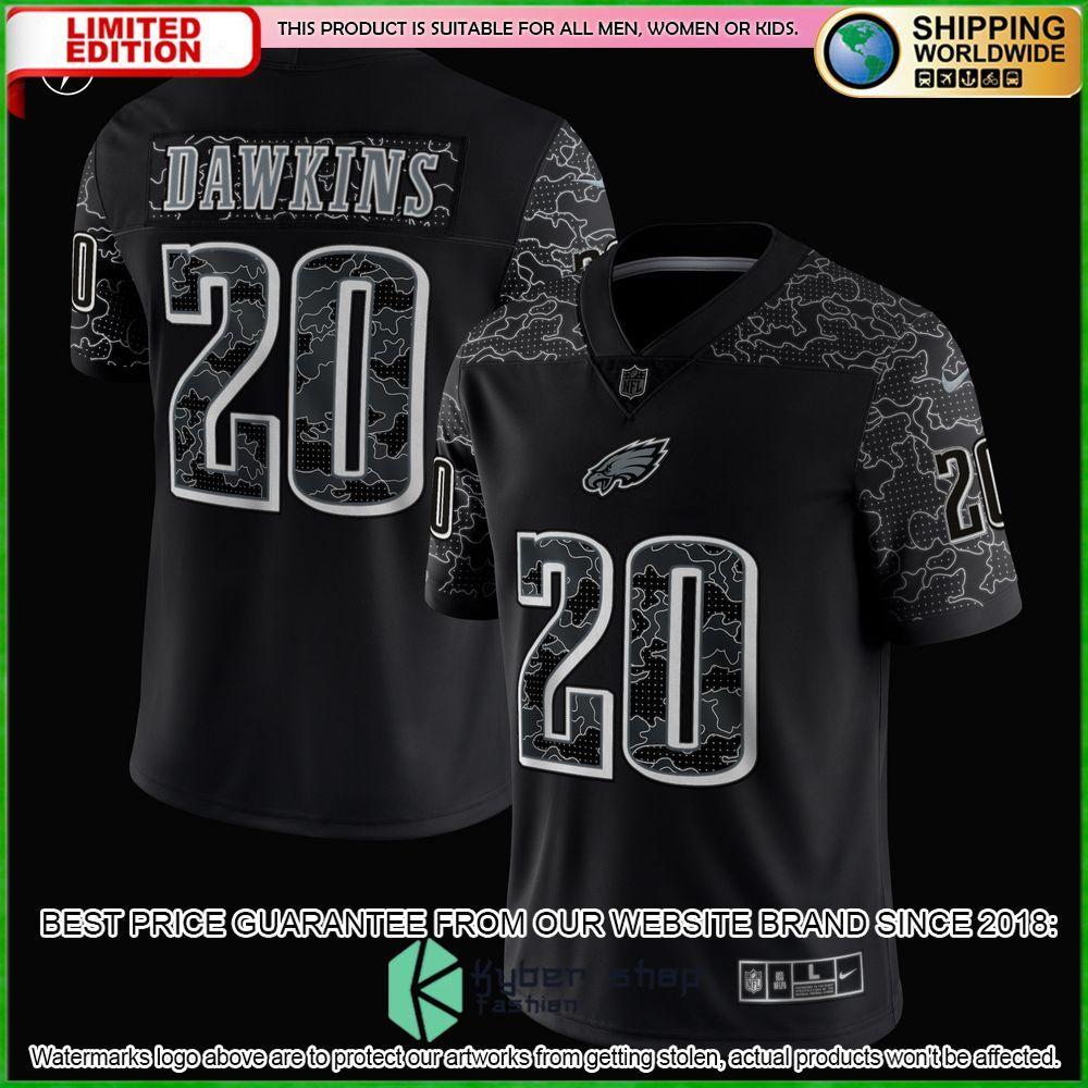 brian dawkins philadelphia eagles nike retired rflctv black football jersey 2 952