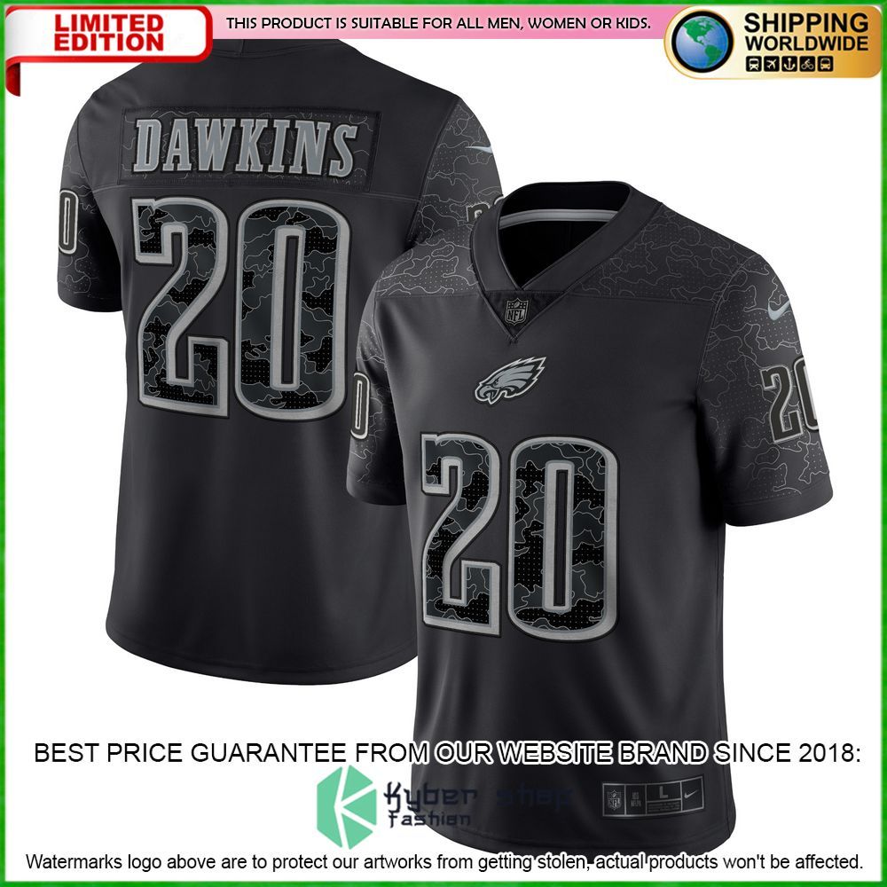 brian dawkins philadelphia eagles nike retired rflctv black football jersey 7 231