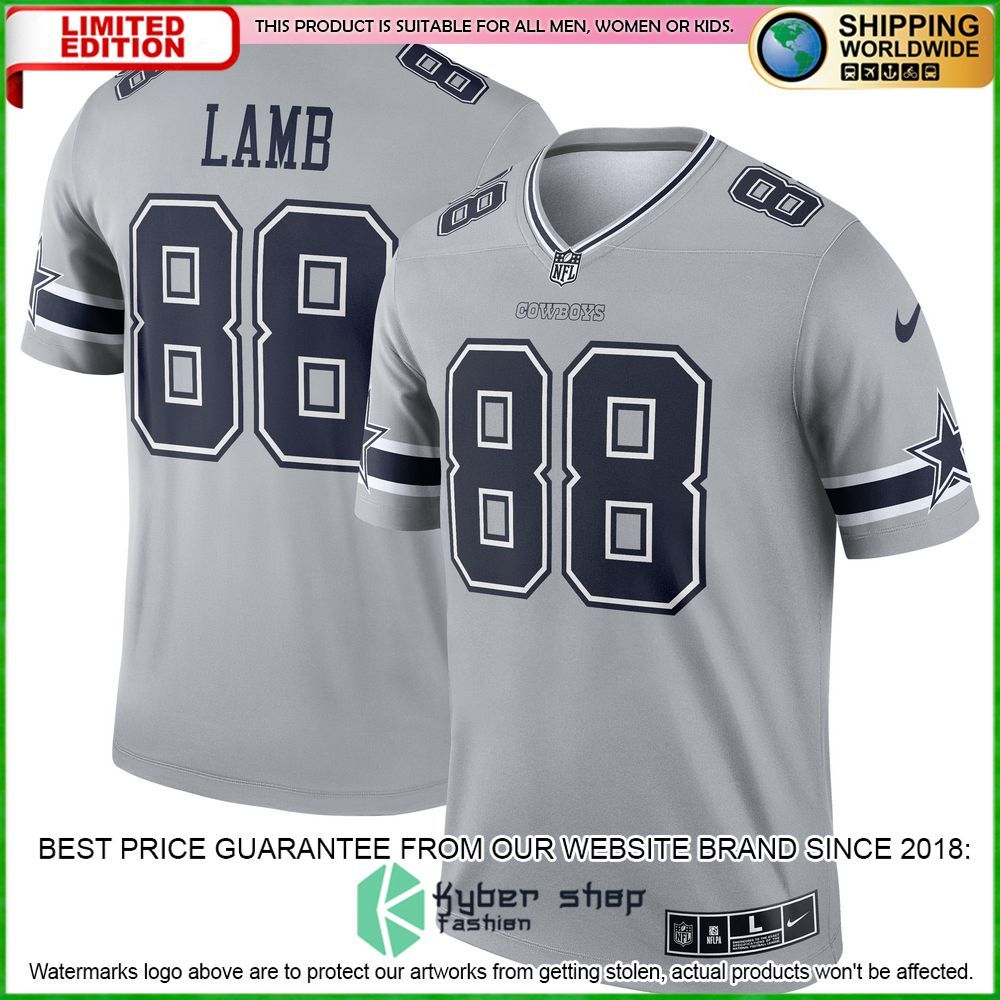 CeeDee Lamb Dallas Cowboys Nike Inverted Legend Gray Football Jersey - LIMITED EDITION