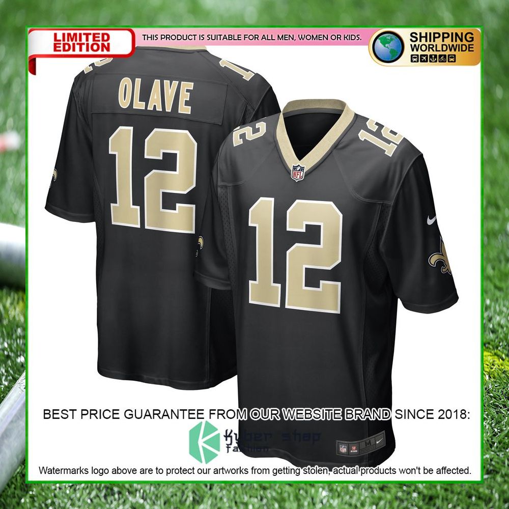 chris olave new orleans saints nike 2022 nfl draft first round pick black football jersey 1 220
