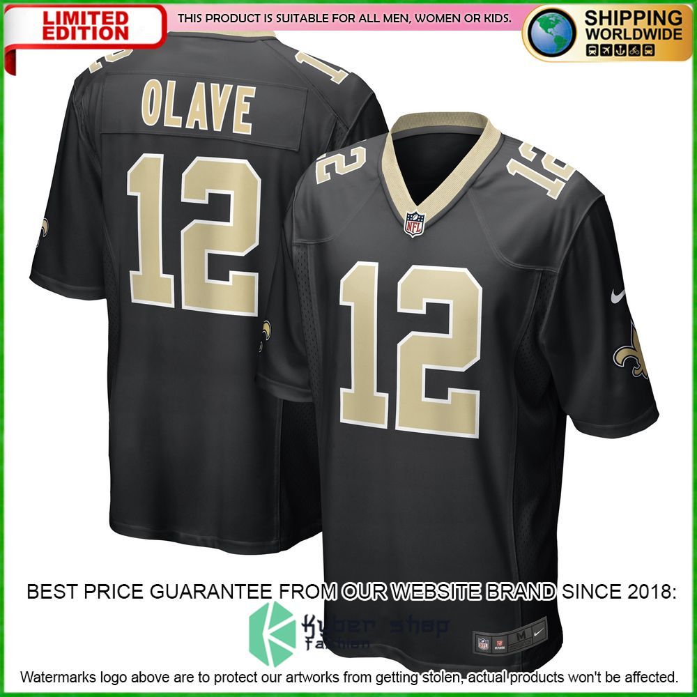 chris olave new orleans saints nike 2022 nfl draft first round pick black football jersey 4 348