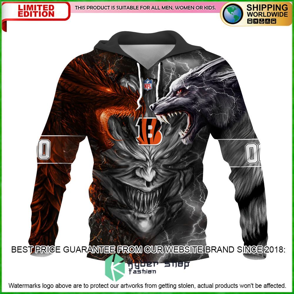 Cincinnati Bengals Demon Face Dragon Wolf Personalized Hoodie, Pant - LIMITED EDITION