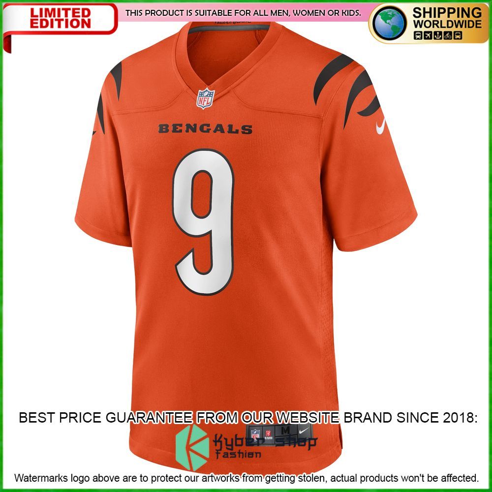 joe burrow cincinnati bengals nike alternate orange football jersey 2 309