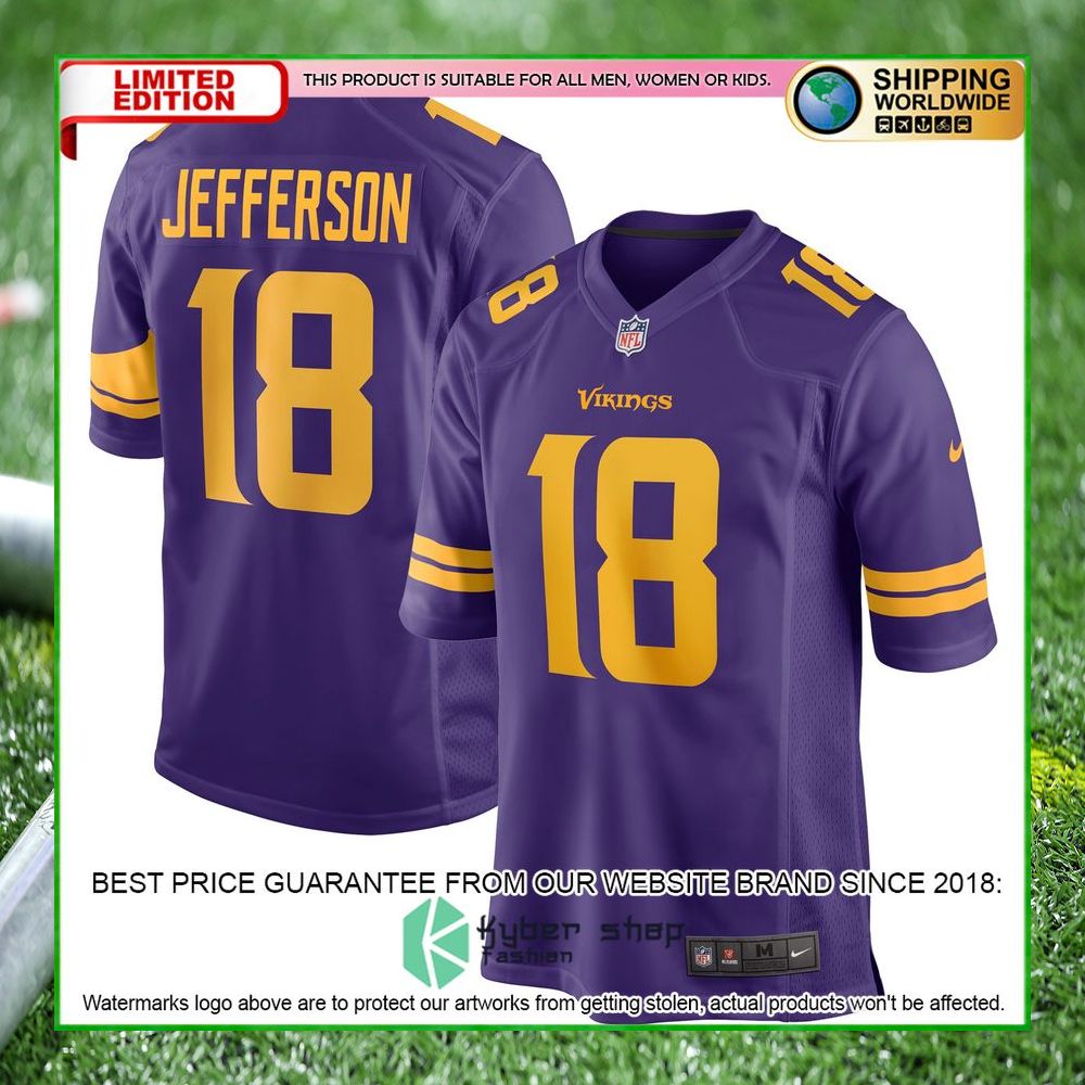justin jefferson minnesota vikings nike alternate purple football jersey 1 923