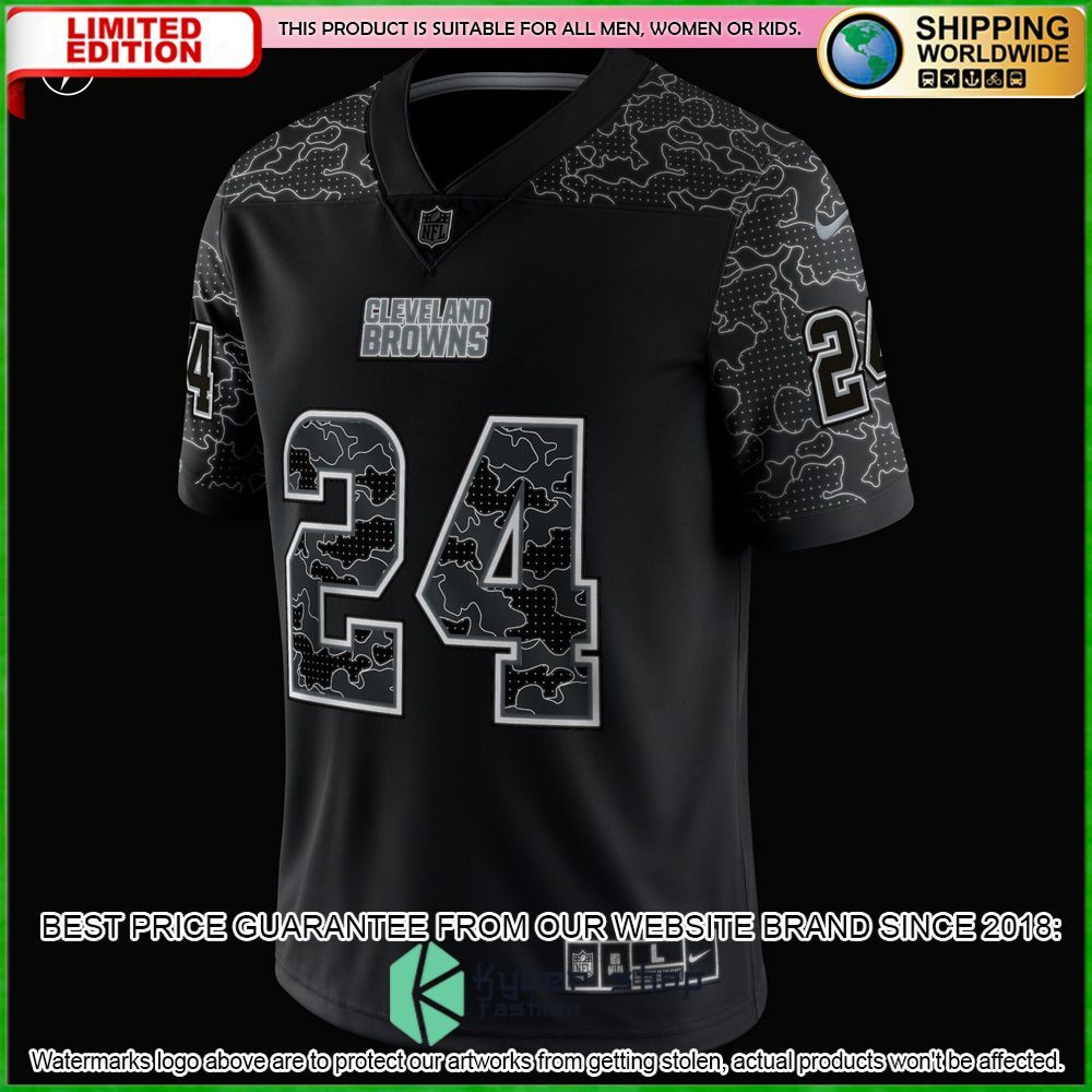 nick chubb cleveland browns nike rflctv black football jersey 4 327
