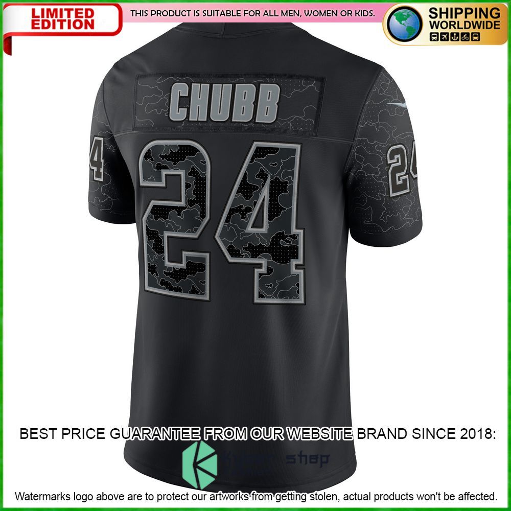 nick chubb cleveland browns nike rflctv black football jersey 5 725
