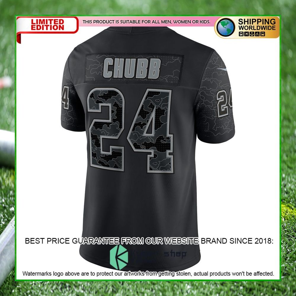 nick chubb cleveland browns nike rflctv black football jersey 5 985