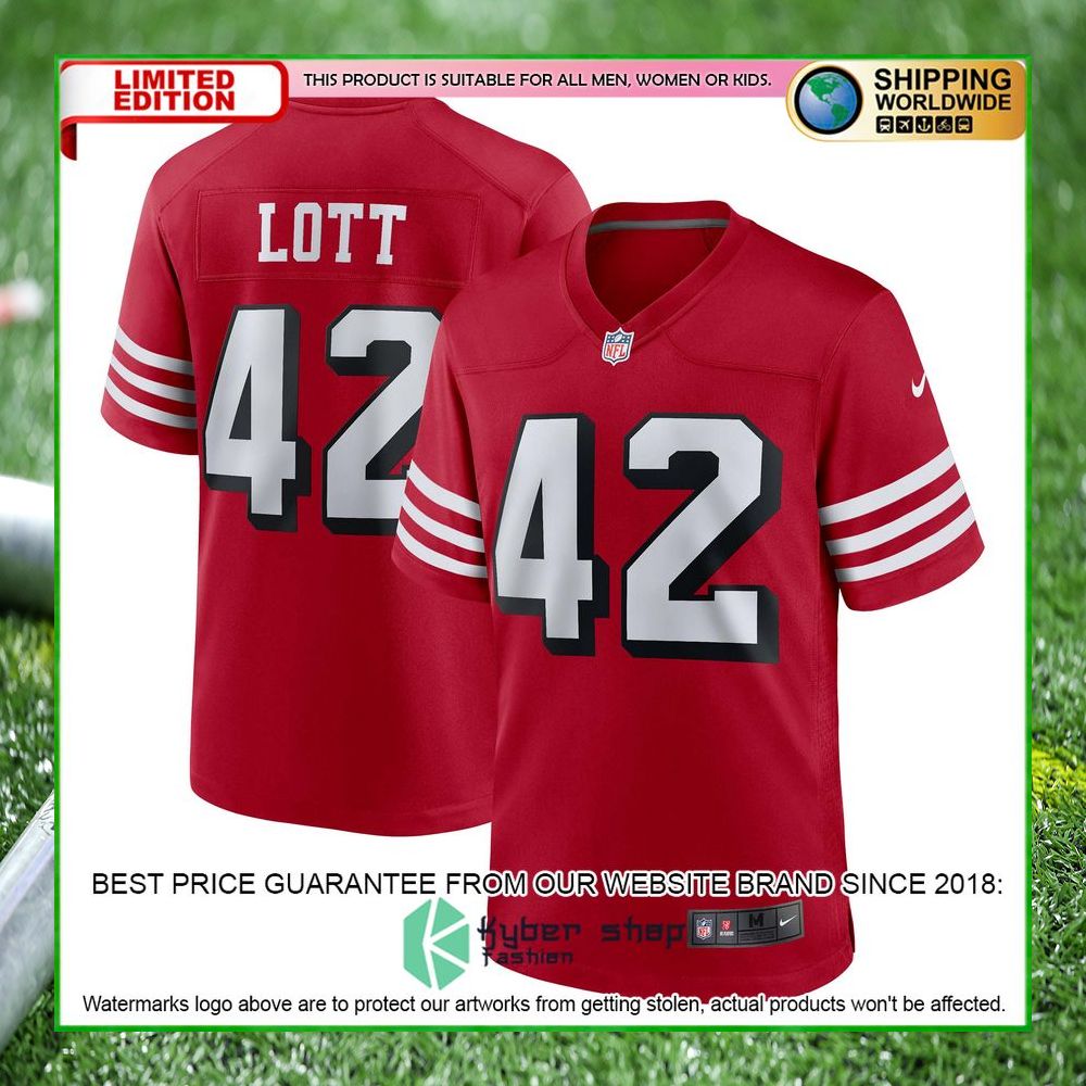 ronnie lott san francisco 49ers nike retired alternate scarlet football jersey 1 290