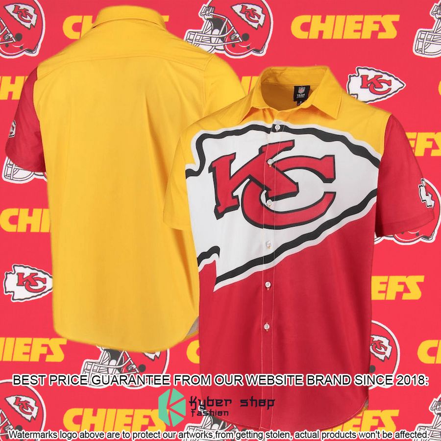 Men's Red Kansas City Chiefs Big Logo Button-Up Woven T-Shirt