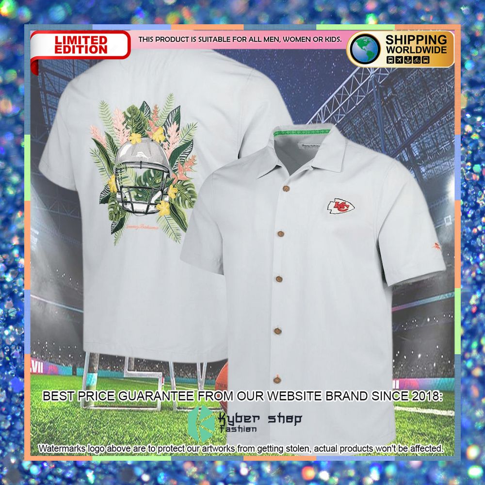 mens tommy bahama gray kansas city chiefs coconut point frondly fan camp islandzone button up shirt 1 154