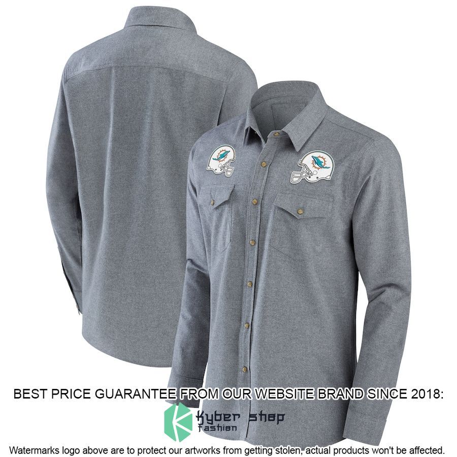 Miami Dolphins NFL Darius Rucker Collection Gray Chambray Long Sleeve Button Shirt - LIMITED EDITION