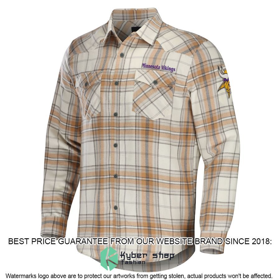 minnesota vikings nfl darius rucker collection tan flannel long sleeve button shirt 2 951