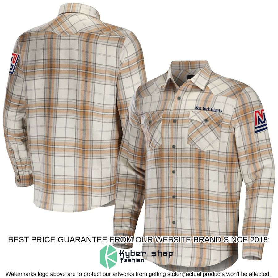 New York Giants NFL Darius Rucker Collection Tan Flannel Long Sleeve Button Shirt - LIMITED EDITION