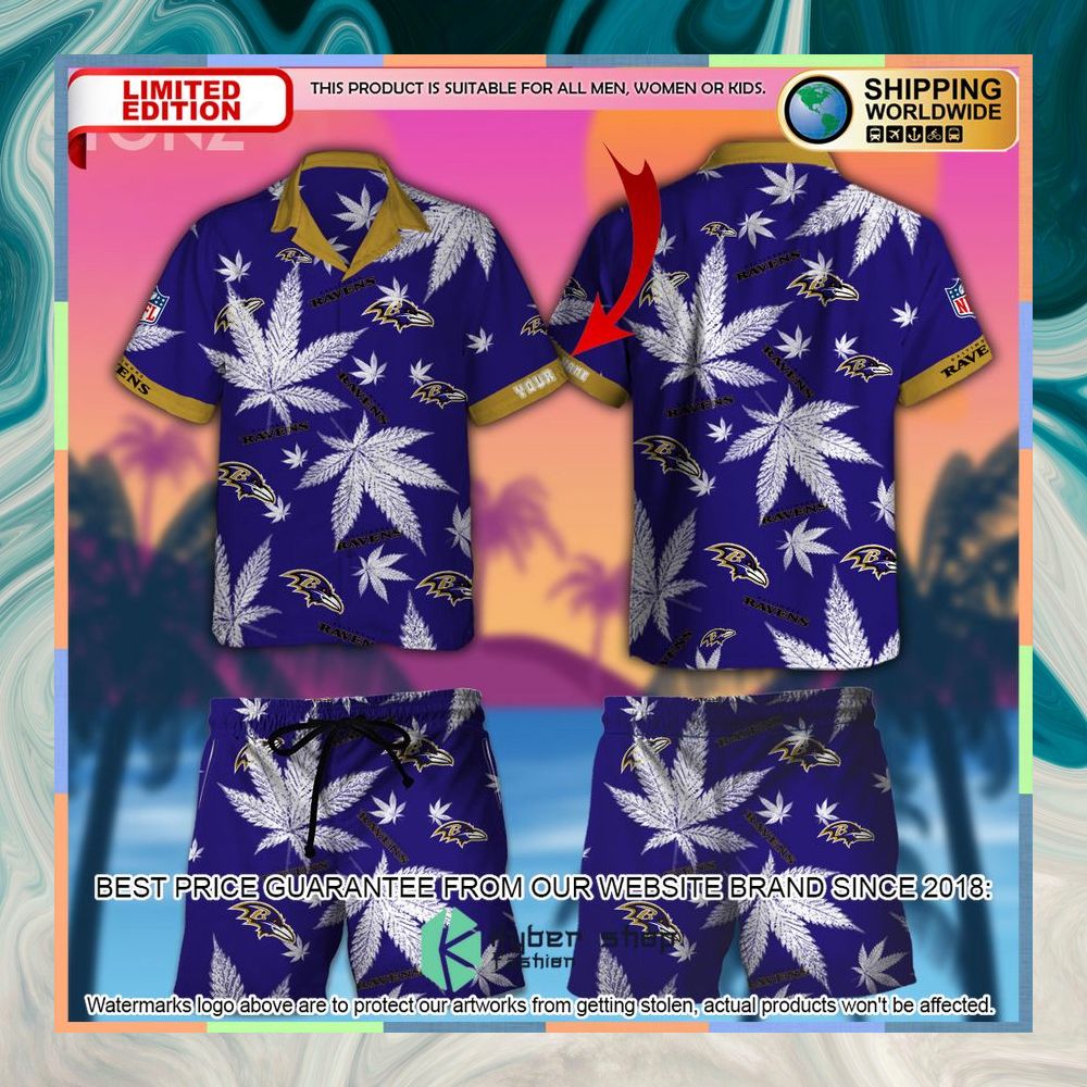 personalized nfl weed cannabis baltimore ravens hawaiian shirt shorts 1 49