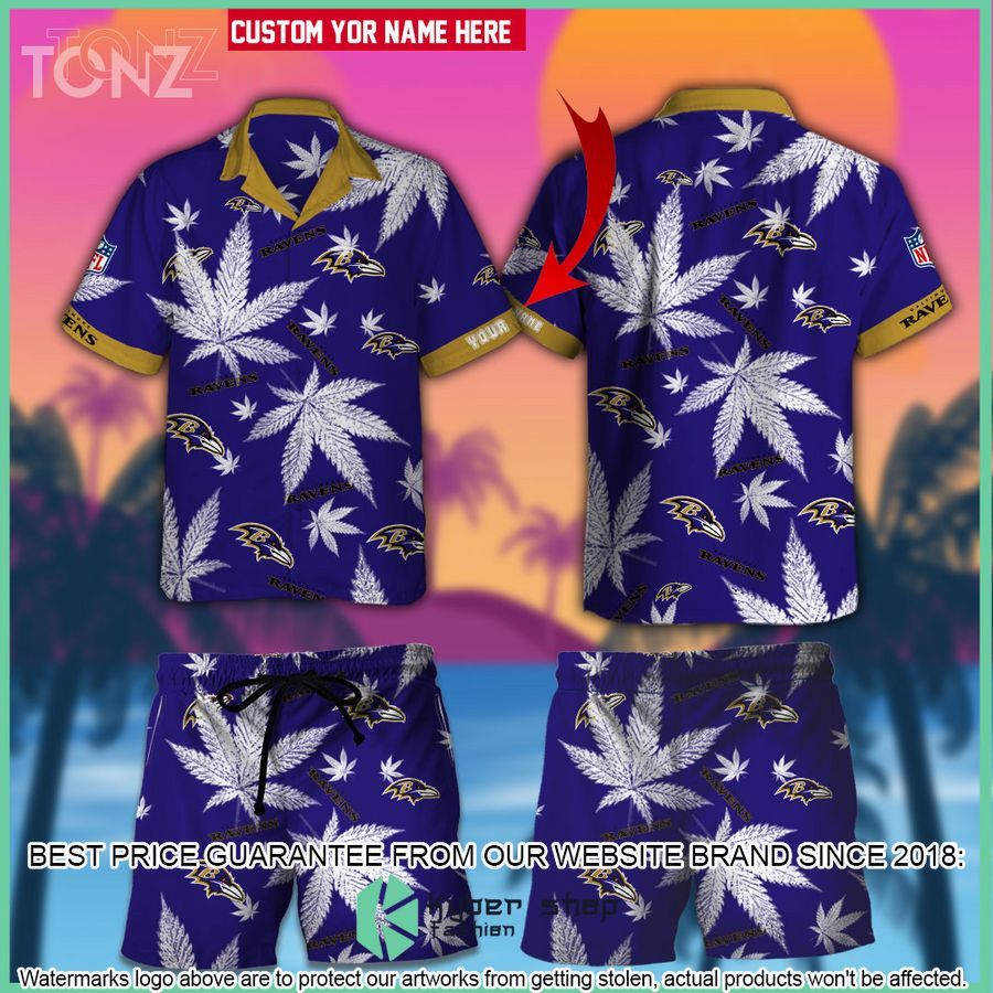 personalized nfl weed cannabis baltimore ravens hawaiian shirt shorts 1 868