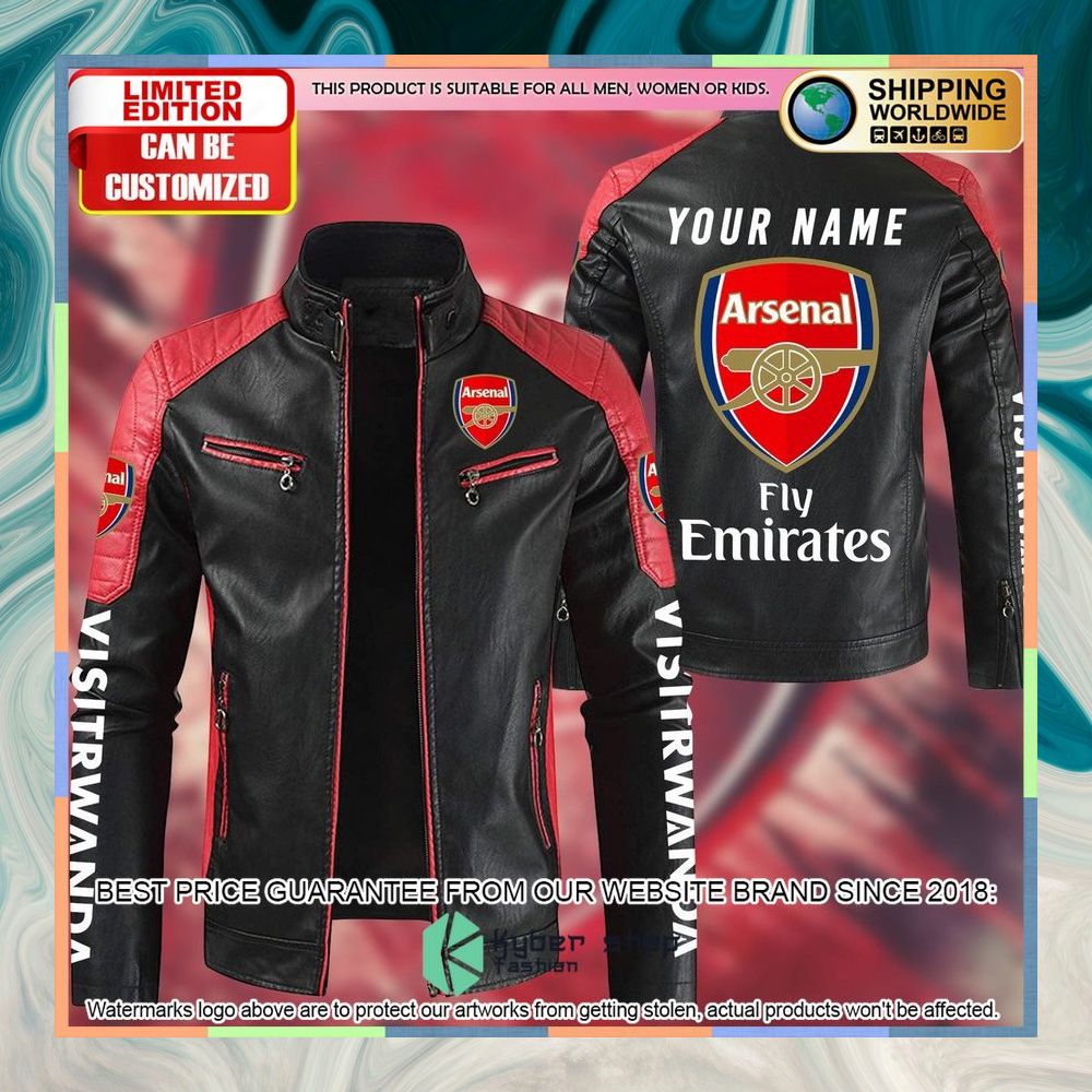 personaziled arsenal fc fly emirates color motor block leather jacket 1 113