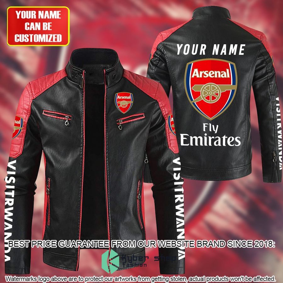 Personaziled Arsenal FC Fly Emirates Color Motor Block Leather Jacket - LIMITED EDITION