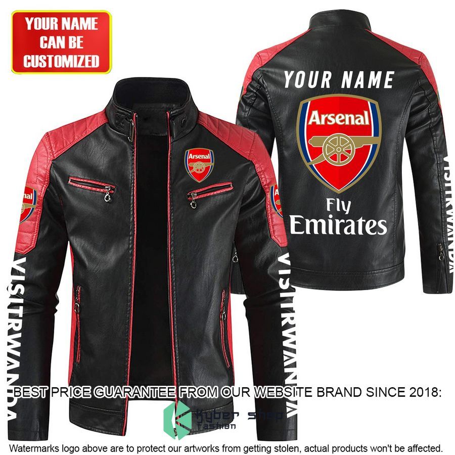 personaziled arsenal fc fly emirates color motor block leather jacket 2 282