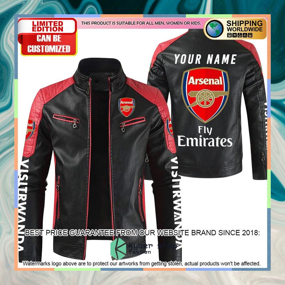 personaziled arsenal fc fly emirates color motor block leather jacket 2 935