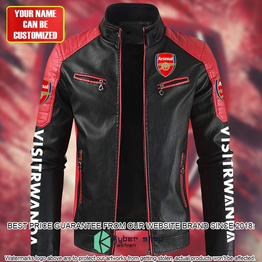 personaziled arsenal fc fly emirates color motor block leather jacket 3 155