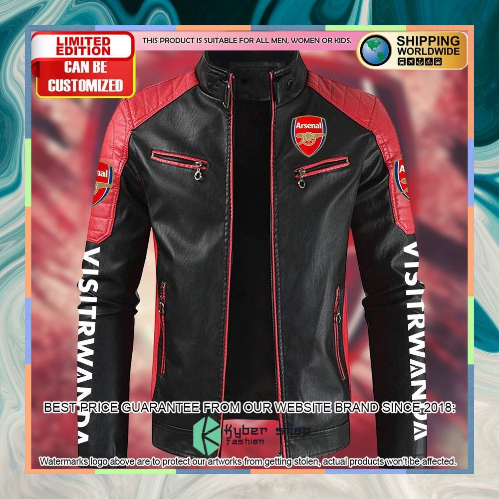personaziled arsenal fc fly emirates color motor block leather jacket 3 268
