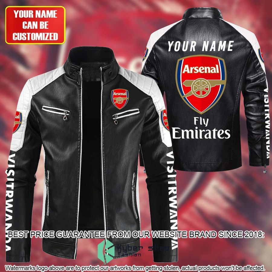 Personaziled Arsenal FC Fly Emirates white Color Motor Block Leather Jacket - LIMITED EDITION