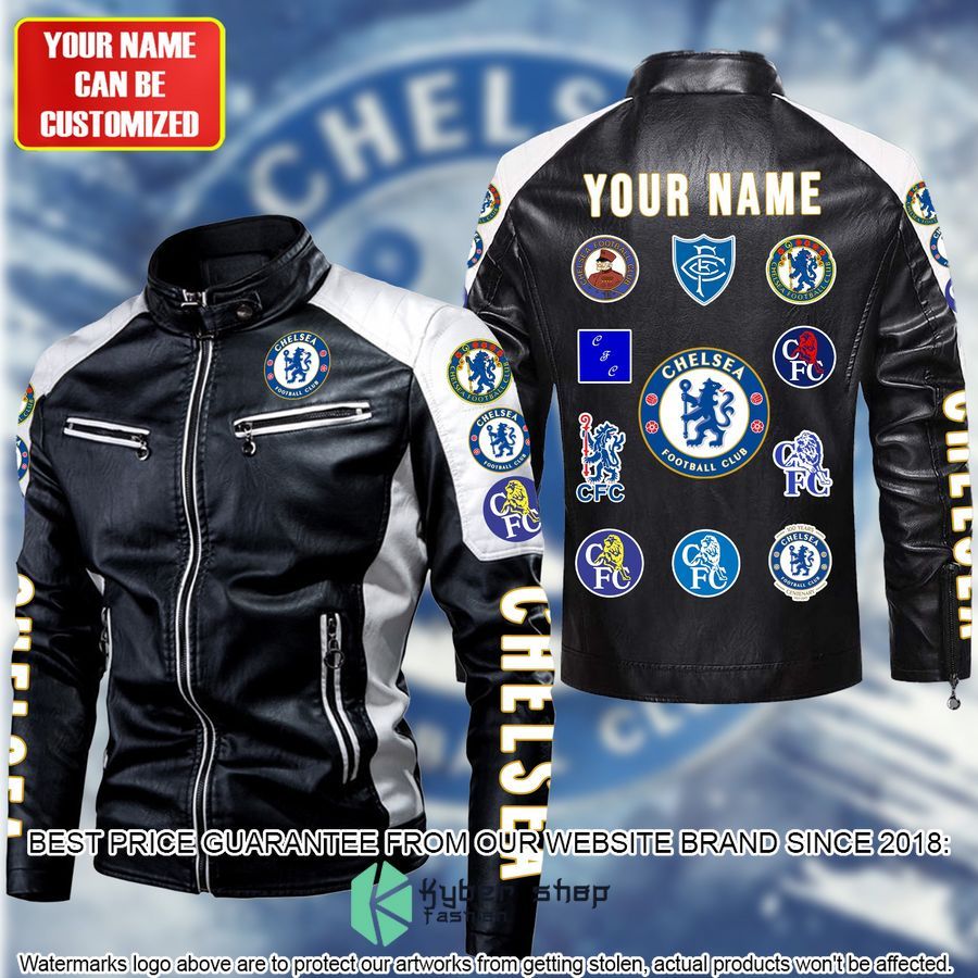 Personaziled Chelsea FC White Color Motor Block Leather Jacket - LIMITED EDITION
