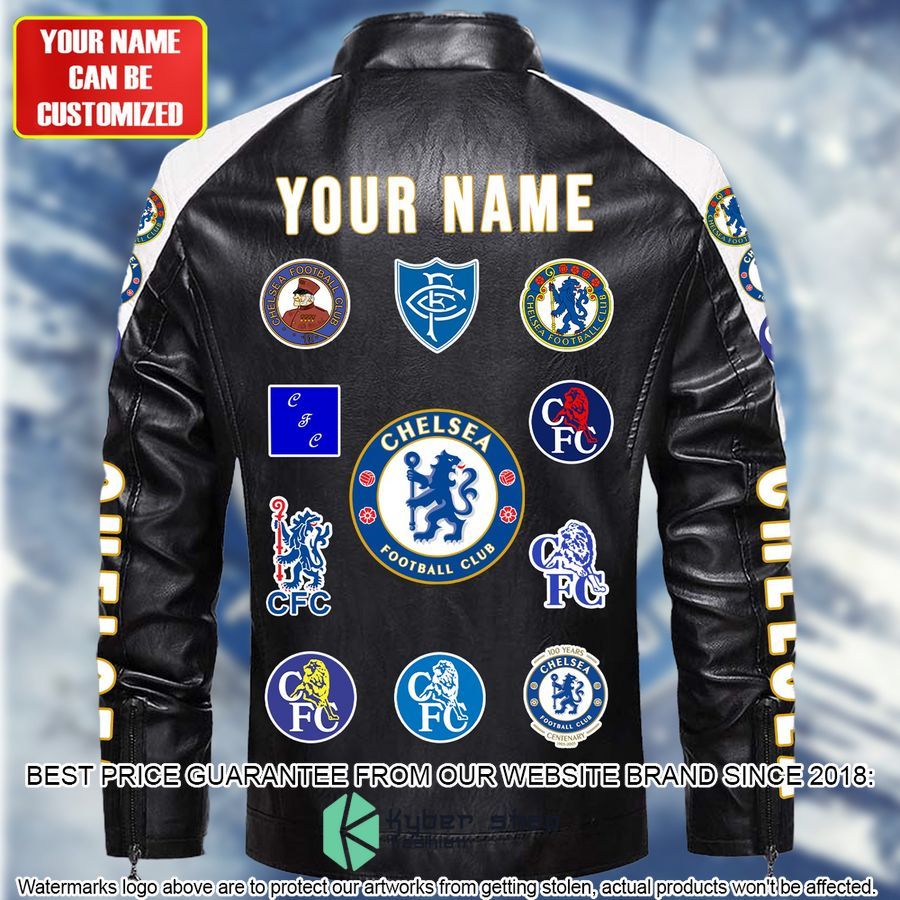 personaziled chelsea fc white color motor block leather jacket 2 24