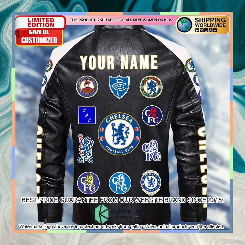 personaziled chelsea fc white color motor block leather jacket 2 78