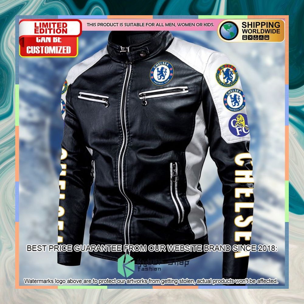 personaziled chelsea fc white color motor block leather jacket 3 300