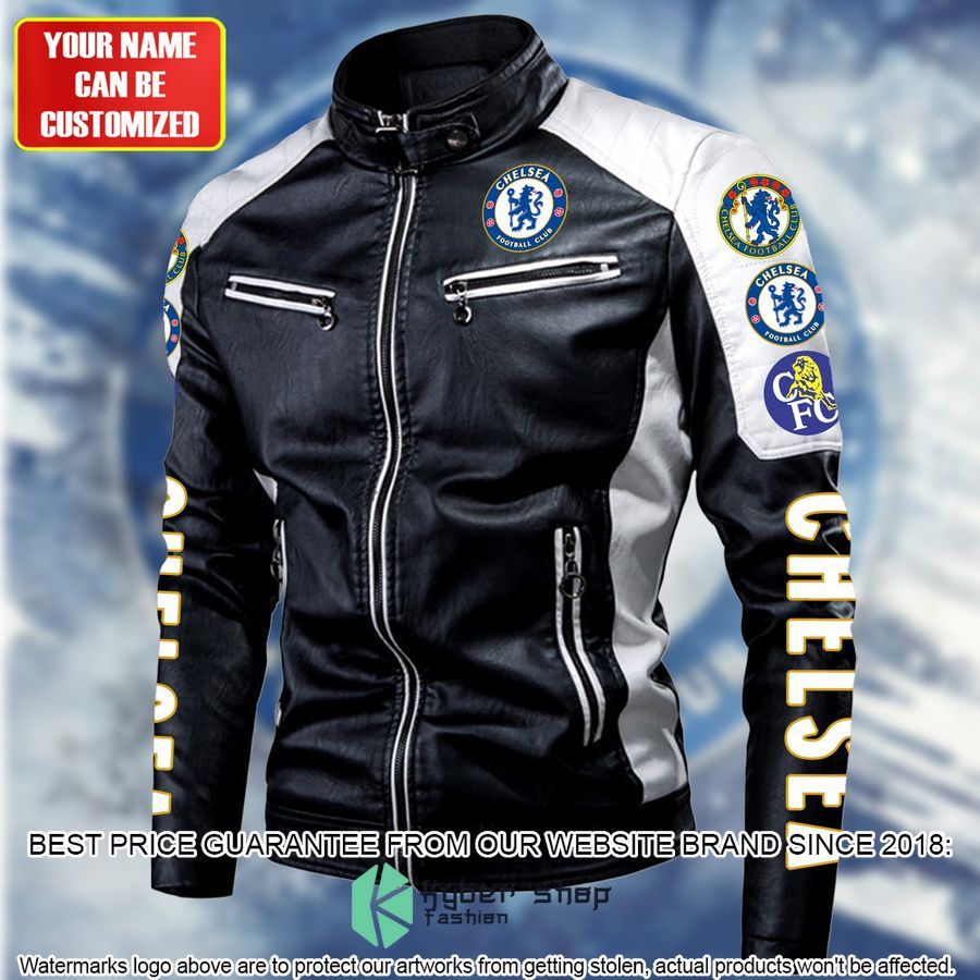 personaziled chelsea fc white color motor block leather jacket 3 555