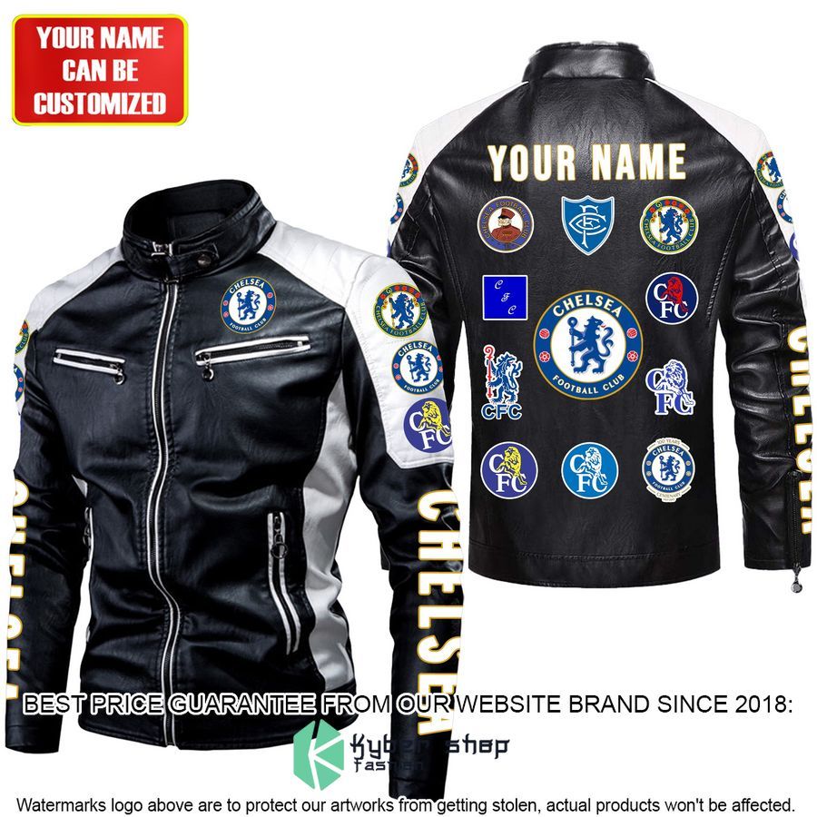 personaziled chelsea fc white color motor block leather jacket 4 105