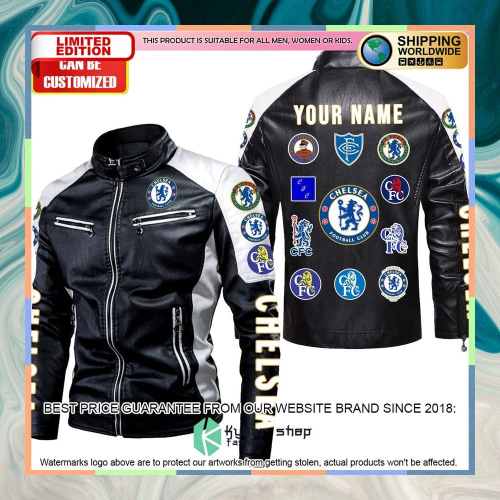personaziled chelsea fc white color motor block leather jacket 4 621