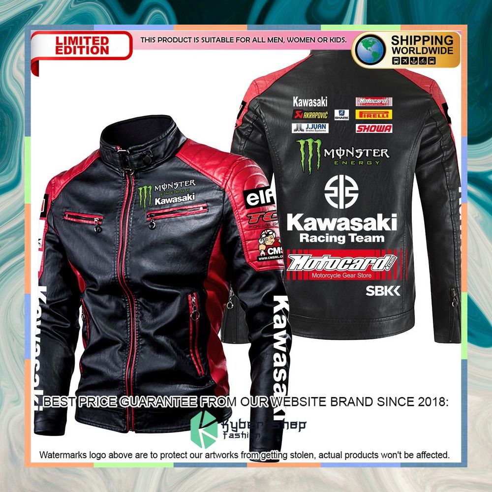 personaziled kawasaki racing team red color motor block leather jacket 2 441