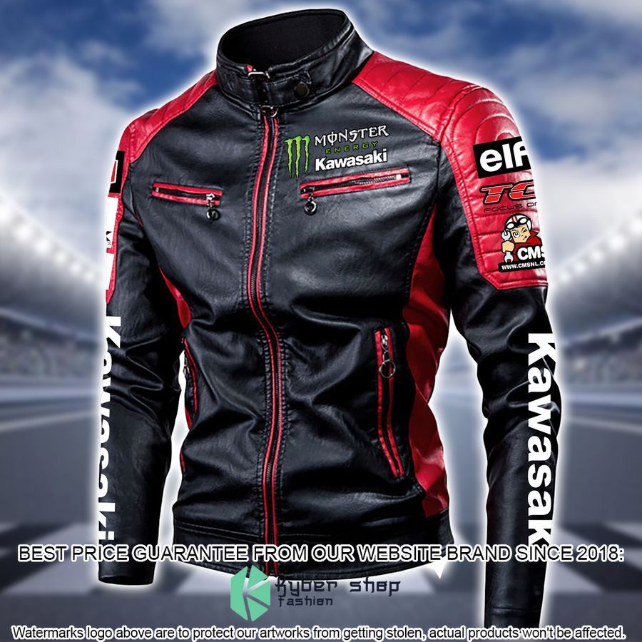 personaziled kawasaki racing team red color motor block leather jacket 3 526