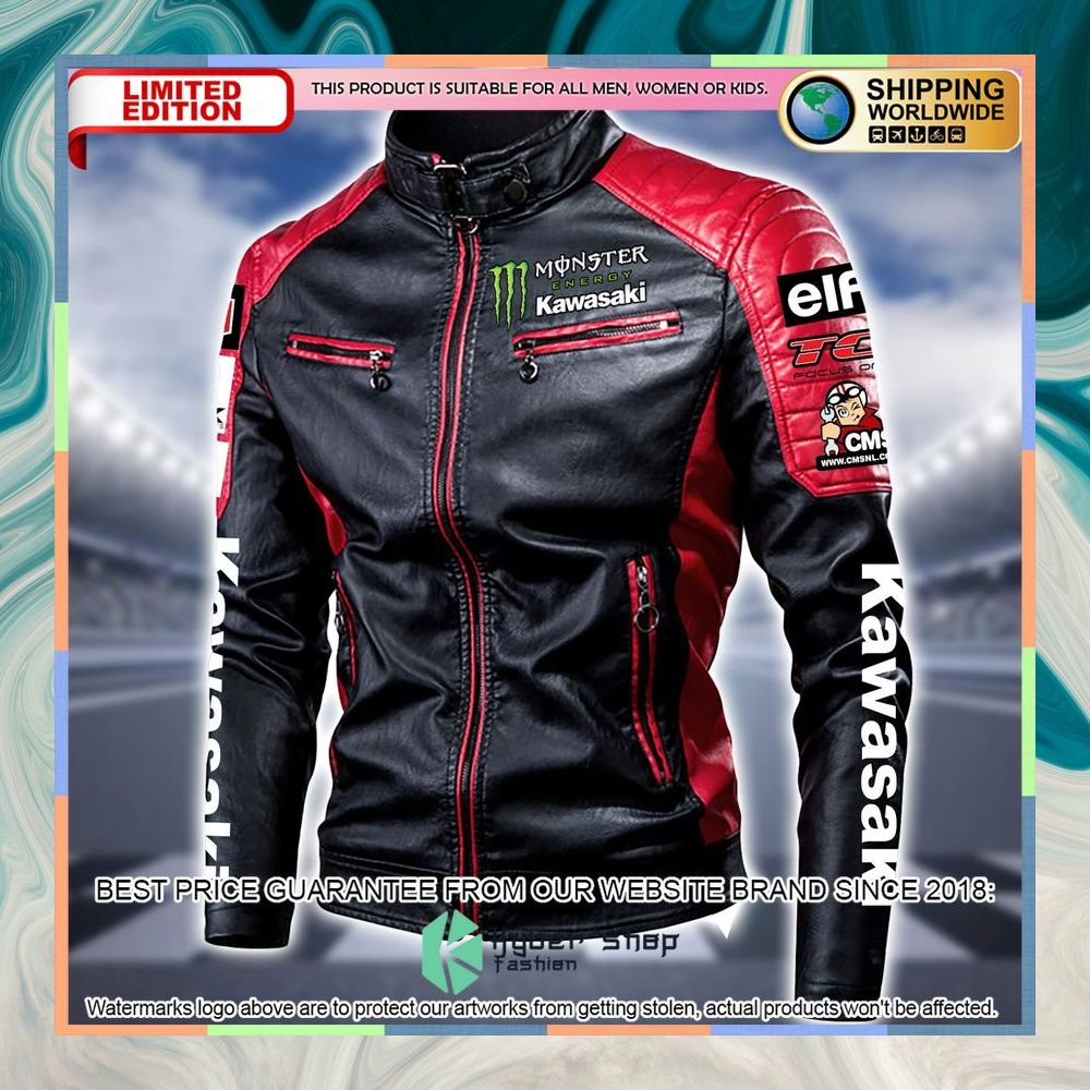 personaziled kawasaki racing team red color motor block leather jacket 3 867