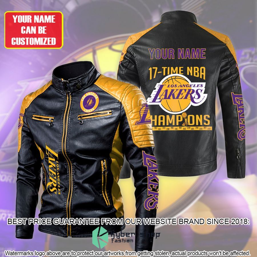 Personaziled Los Angeles Lakers 17 Time NBA Champions Color Motor Block Leather Jacket - LIMITED EDITION