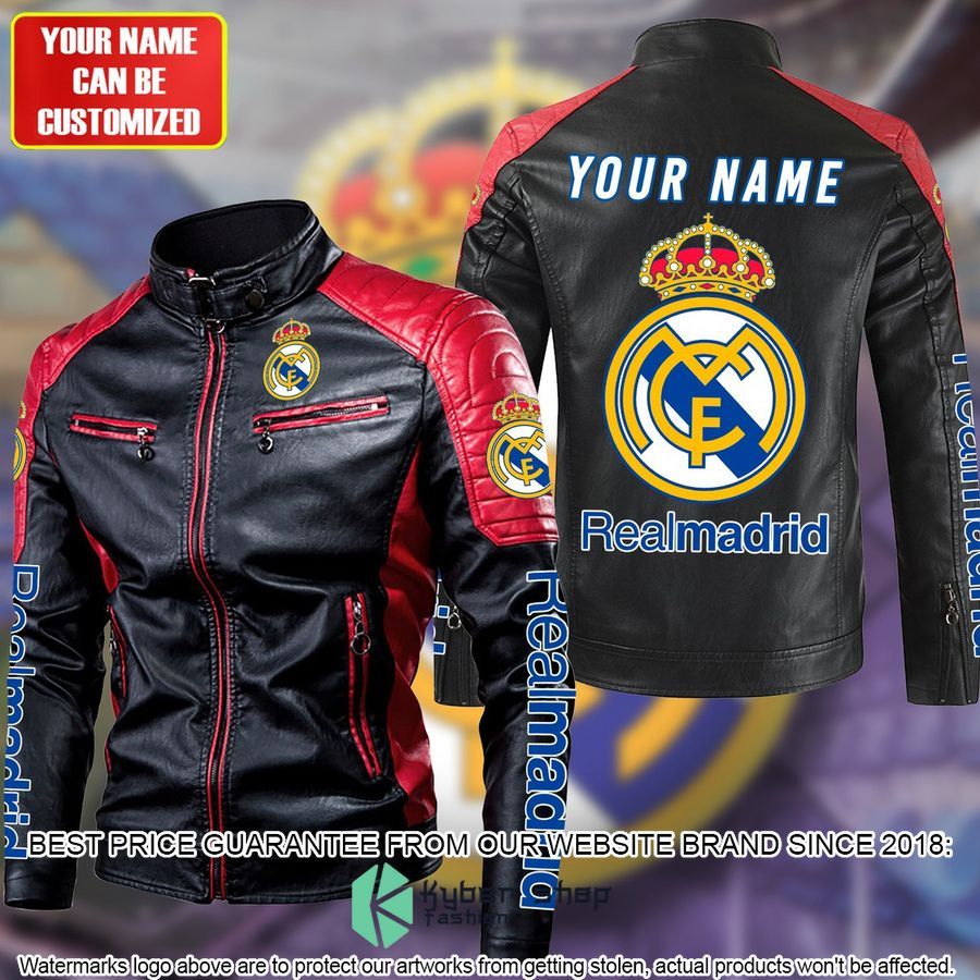 Personaziled Real Madrid FC red Color Motor Block Leather Jacket - LIMITED EDITION