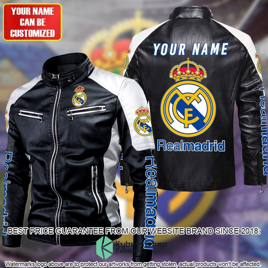 Personaziled Real Madrid FC white Color Motor Block Leather Jacket - LIMITED EDITION