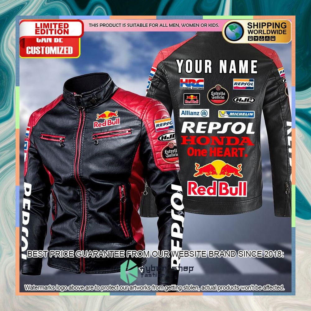 personaziled red bull racing honda red hand color motor block leather jacket 1 319